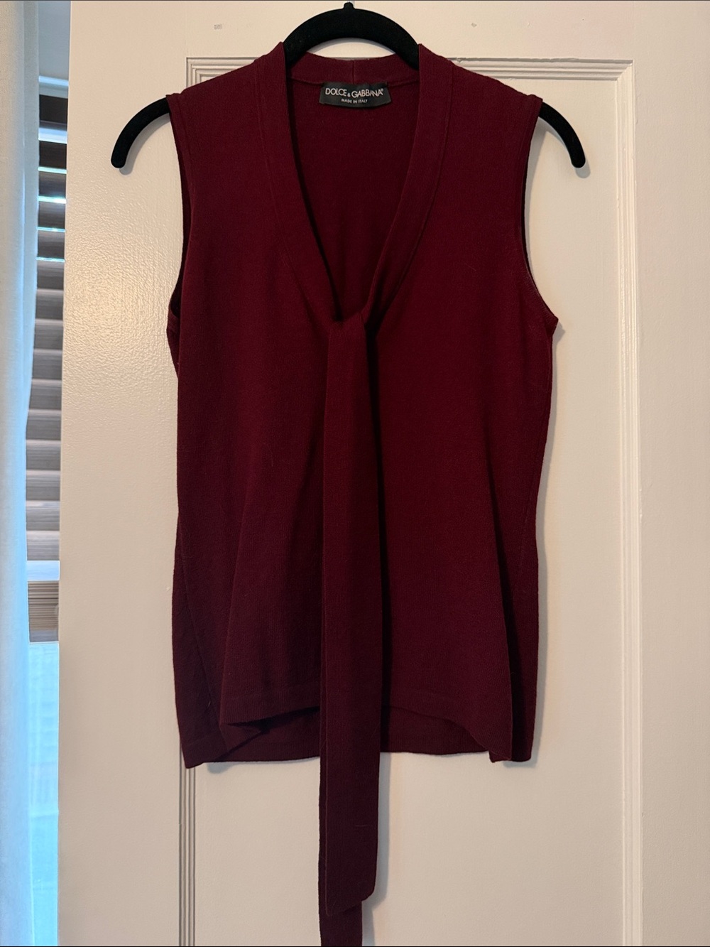 Dolce & Gabbana Sleeveless Tie-Neck Camisole in Deep Burgundy